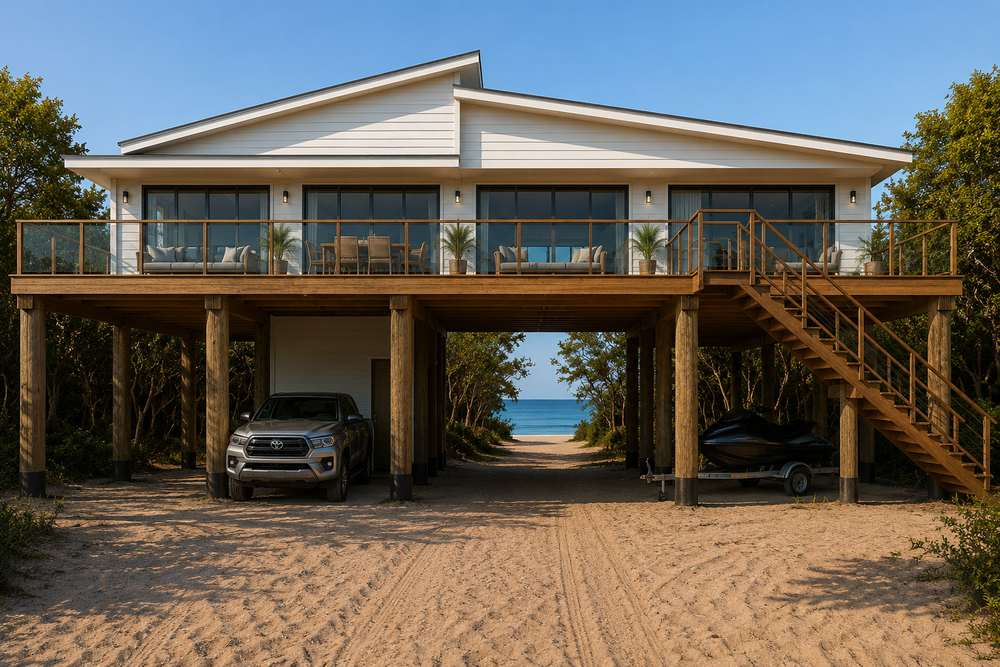 Casa elevada com vista para o mar